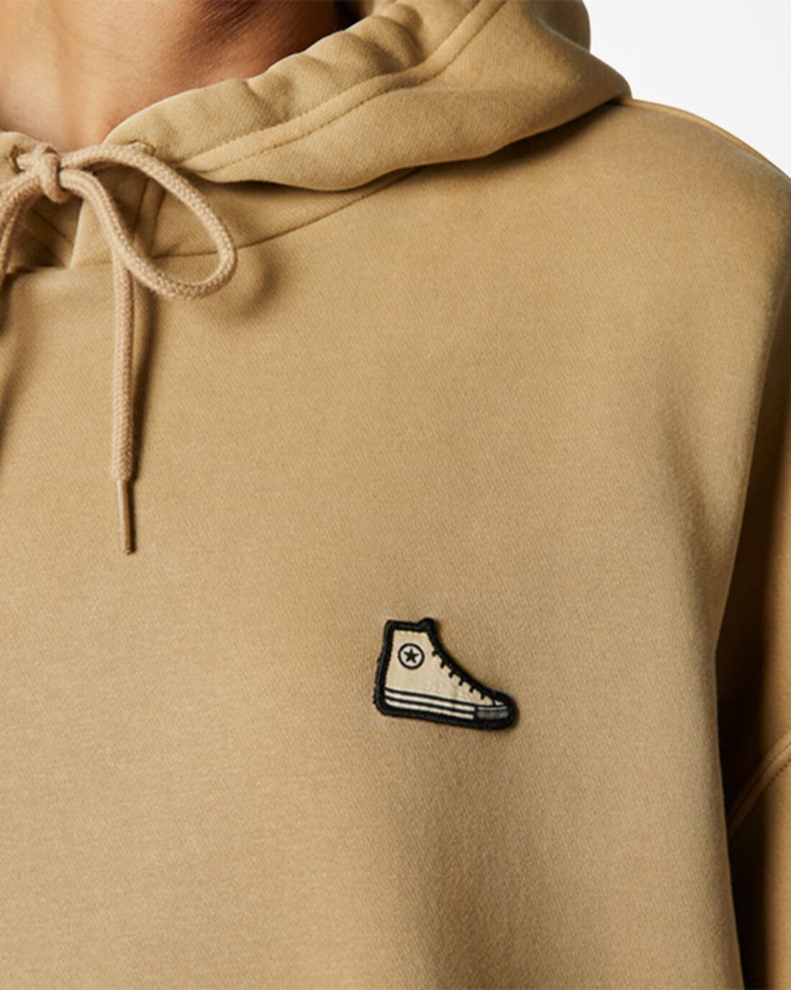 Women's Converse Go-To Sneaker Patch Loose Fit Pullover Hoodie Khaki | AU 349C1E